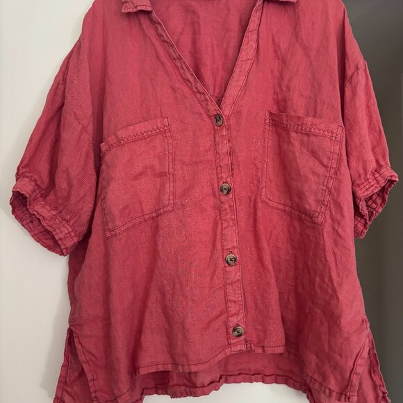 Anthropologie Pilcro Nantucket Red Linen blouse (size L) - Picture 4 of 5